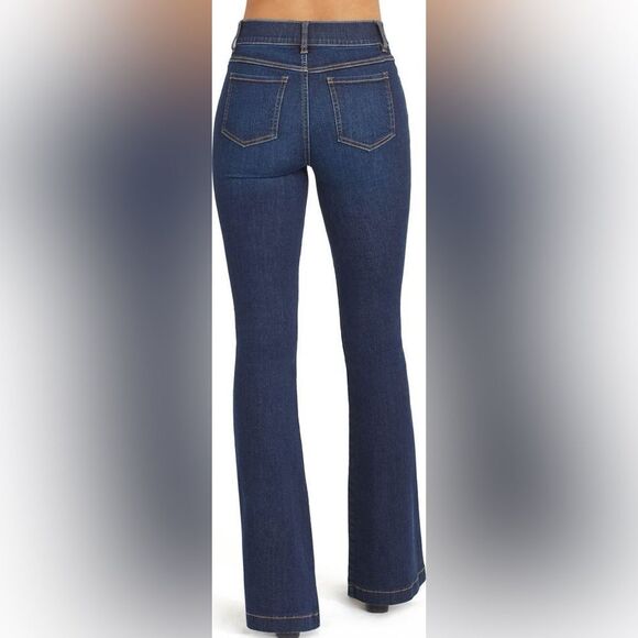 SPANX Blue Flare Wide Leg Stretchy Pull on Denim Jeans Size Small Petite - Picture 4 of 6